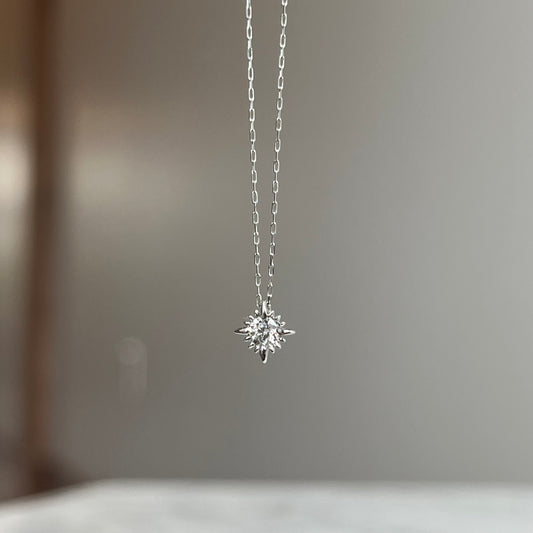 18K White Gold "Dainty" Diamond Star Necklace