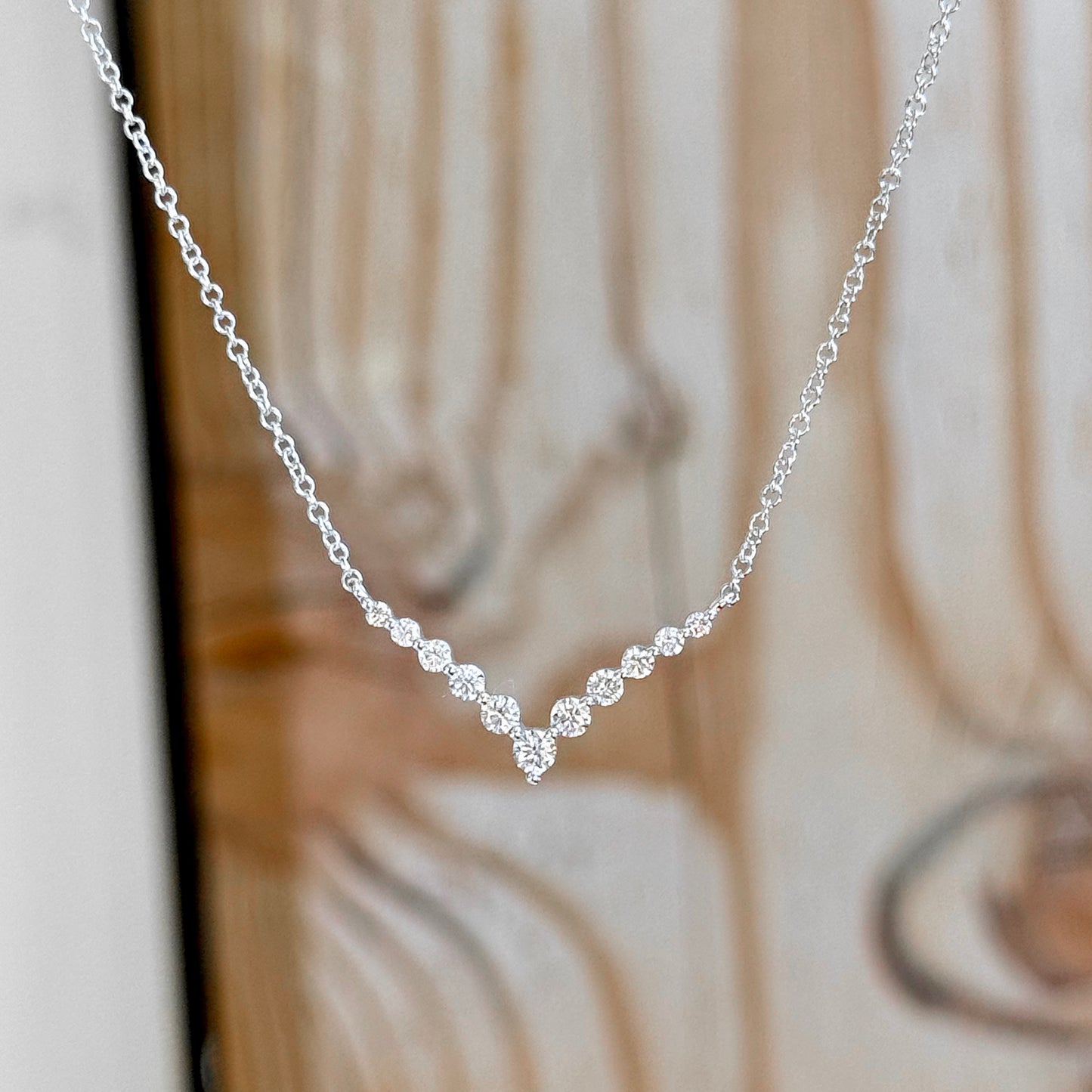 14K White Gold Single Prong Chevron Necklace