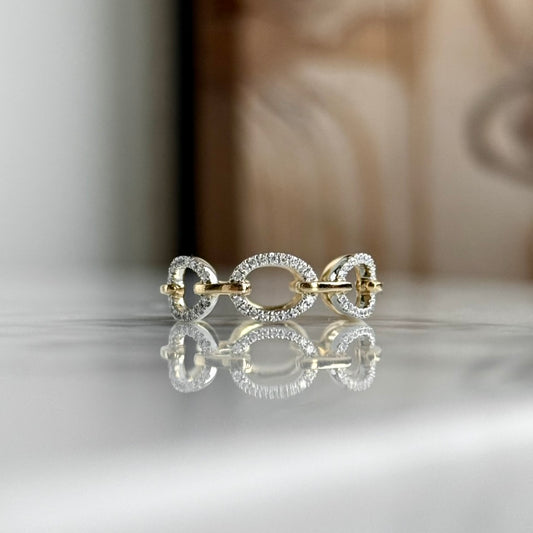 14K Yellow Gold Oval Diamond Link Ring