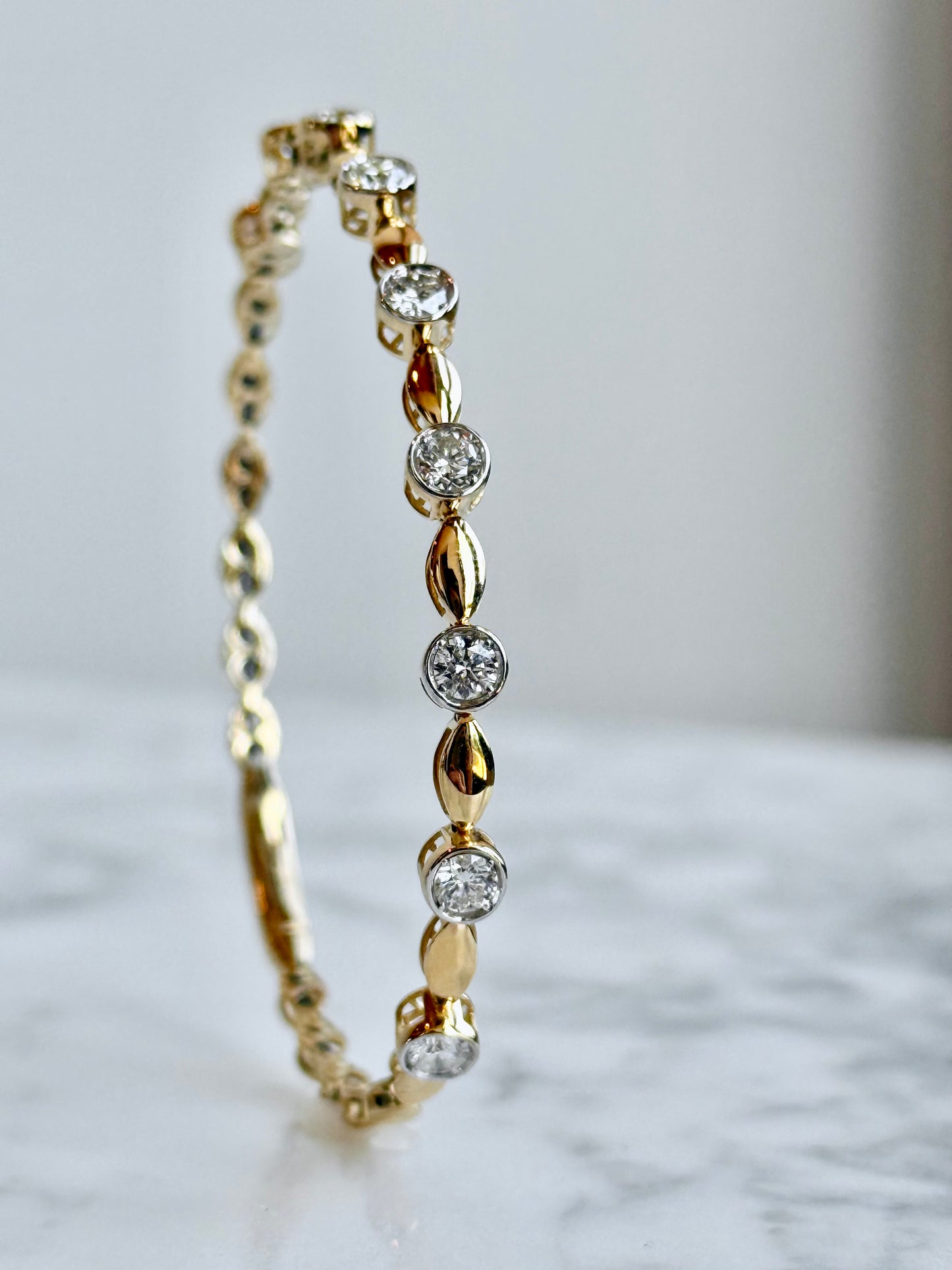 14K Yellow Gold Diamond Flexible Bangle Bracelet 1.32CTW