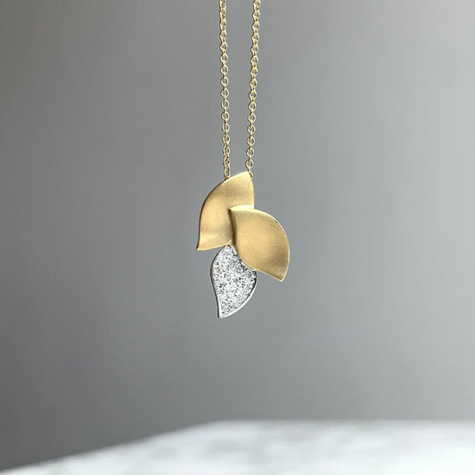 14K Yellow Gold Pavé Leaf Necklace