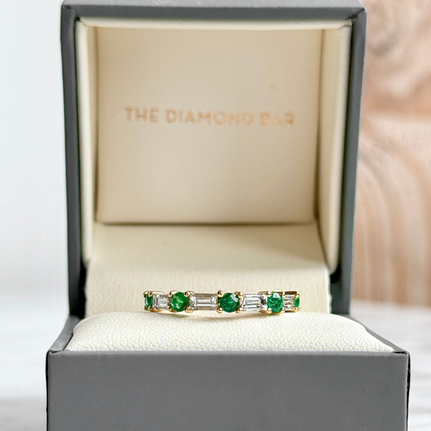 18K Yellow Gold Emerald and Diamond Stackable Band