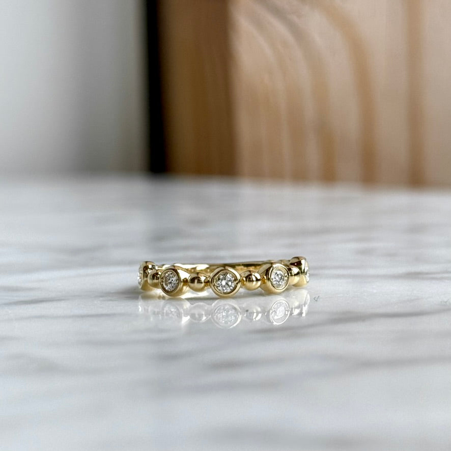 14K Yellow Gold Bezel Diamond and Bead Stackable band