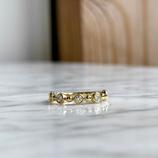 14K Yellow Gold Bezel Diamond and Bead Stackable band