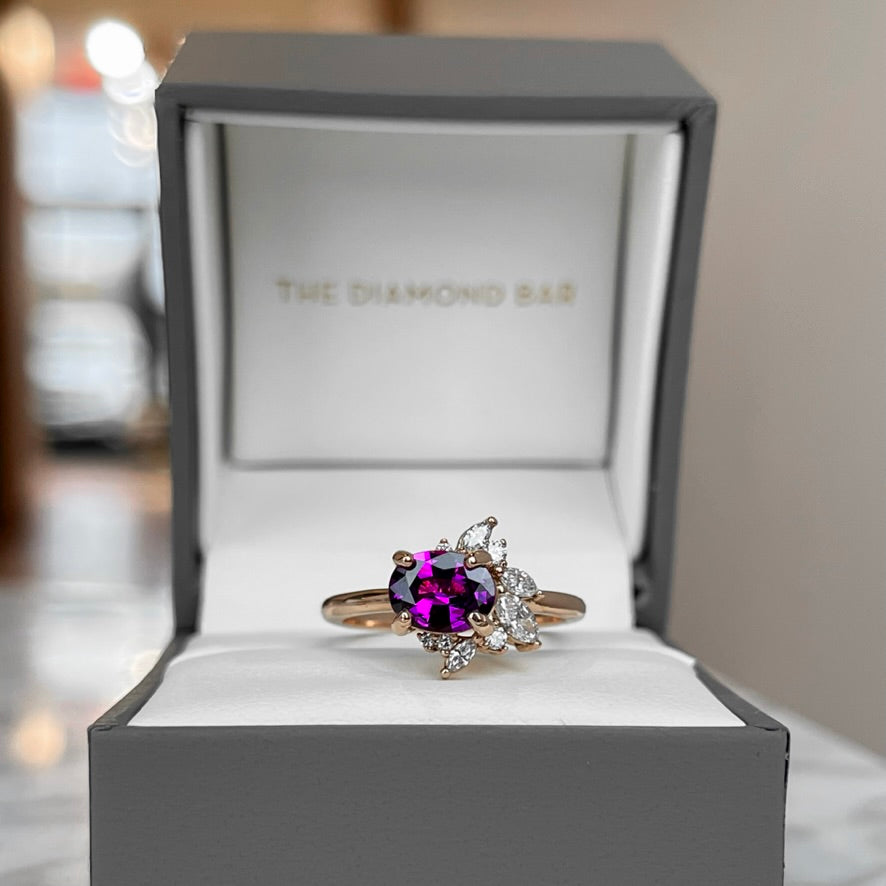 14K Rose Gold Natural Purple Garnet and Diamond Accented  Ring