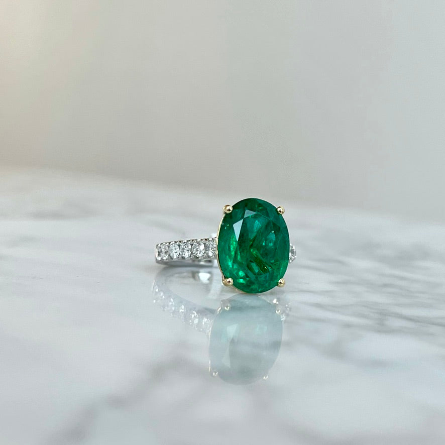 18K White and Yellow Gold Emerald and Diamond Ring.