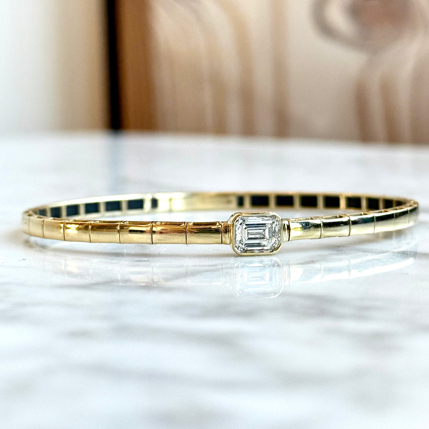 14K Yellow Gold East/West Diamond Emerald Cut Bracelet