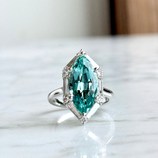 14K White Gold Aquamarine and Diamond Halo Ring