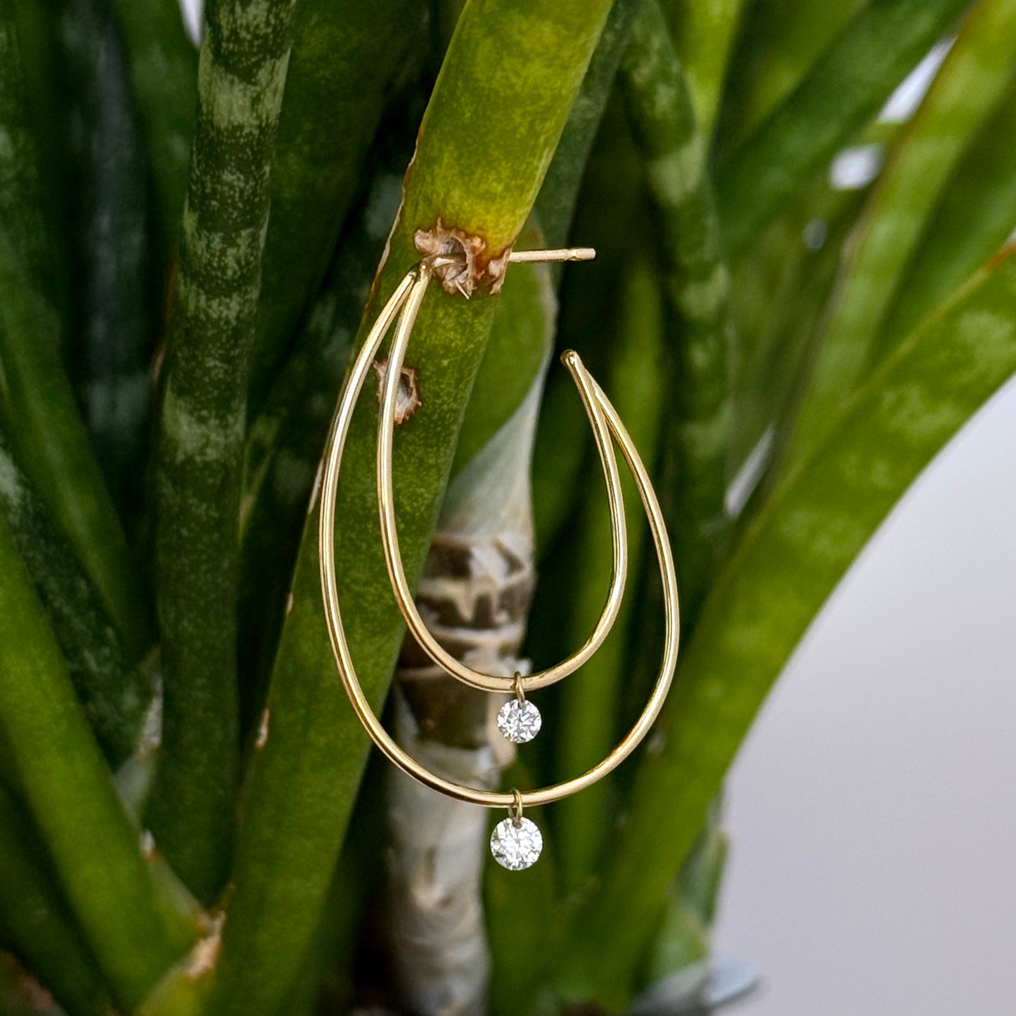 14K Yellow Gold Double Floating Diamond Hoop Earrings