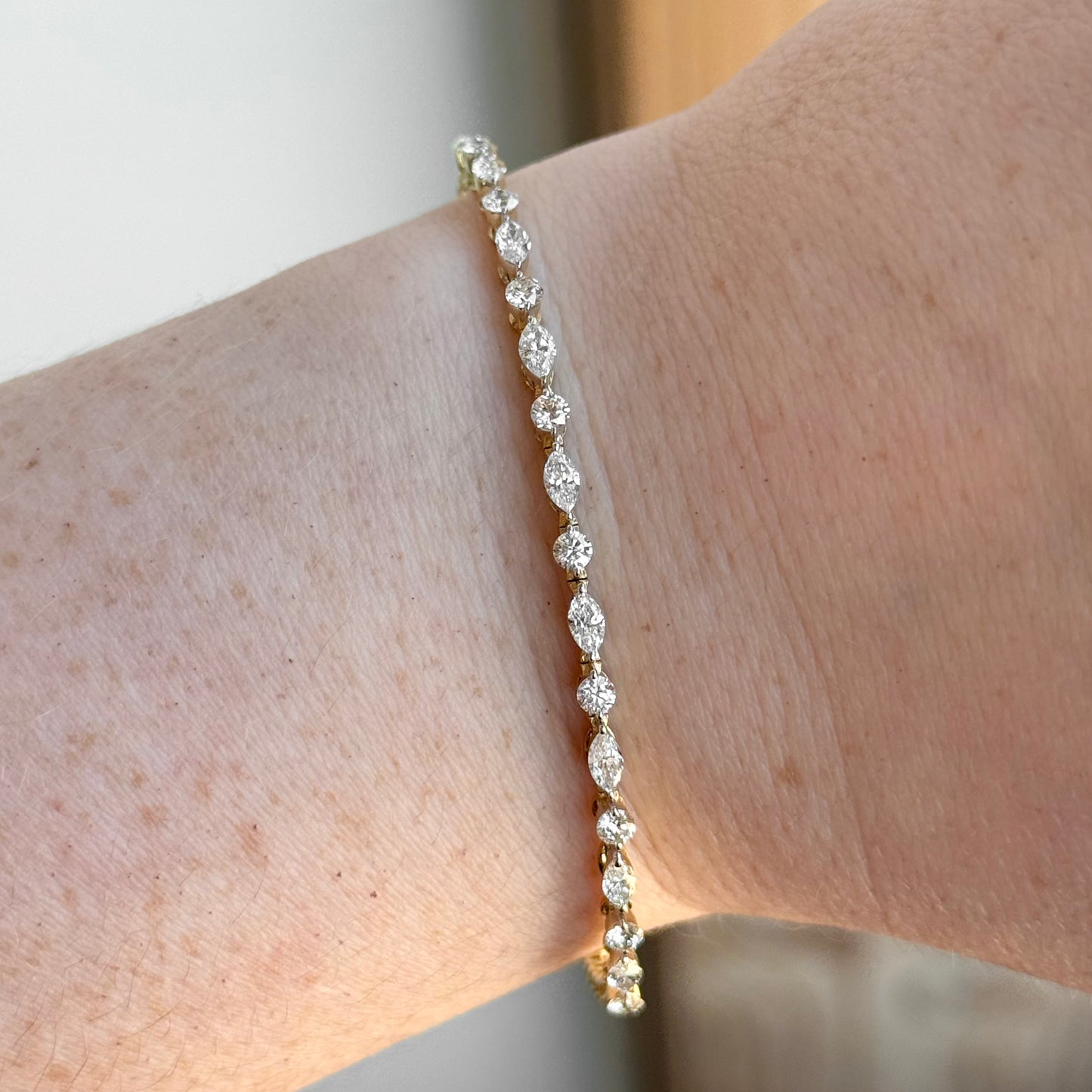 14K Yellow Gold Marquise and Diamond Flexible Bangle Bracelet