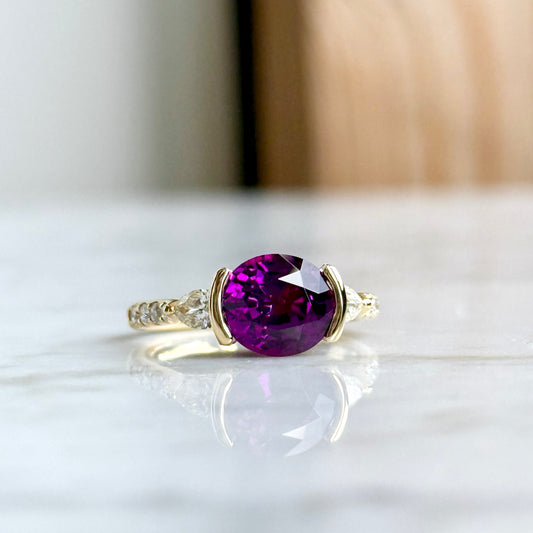 14K Yellow Gold Garnet and Diamond Ring
