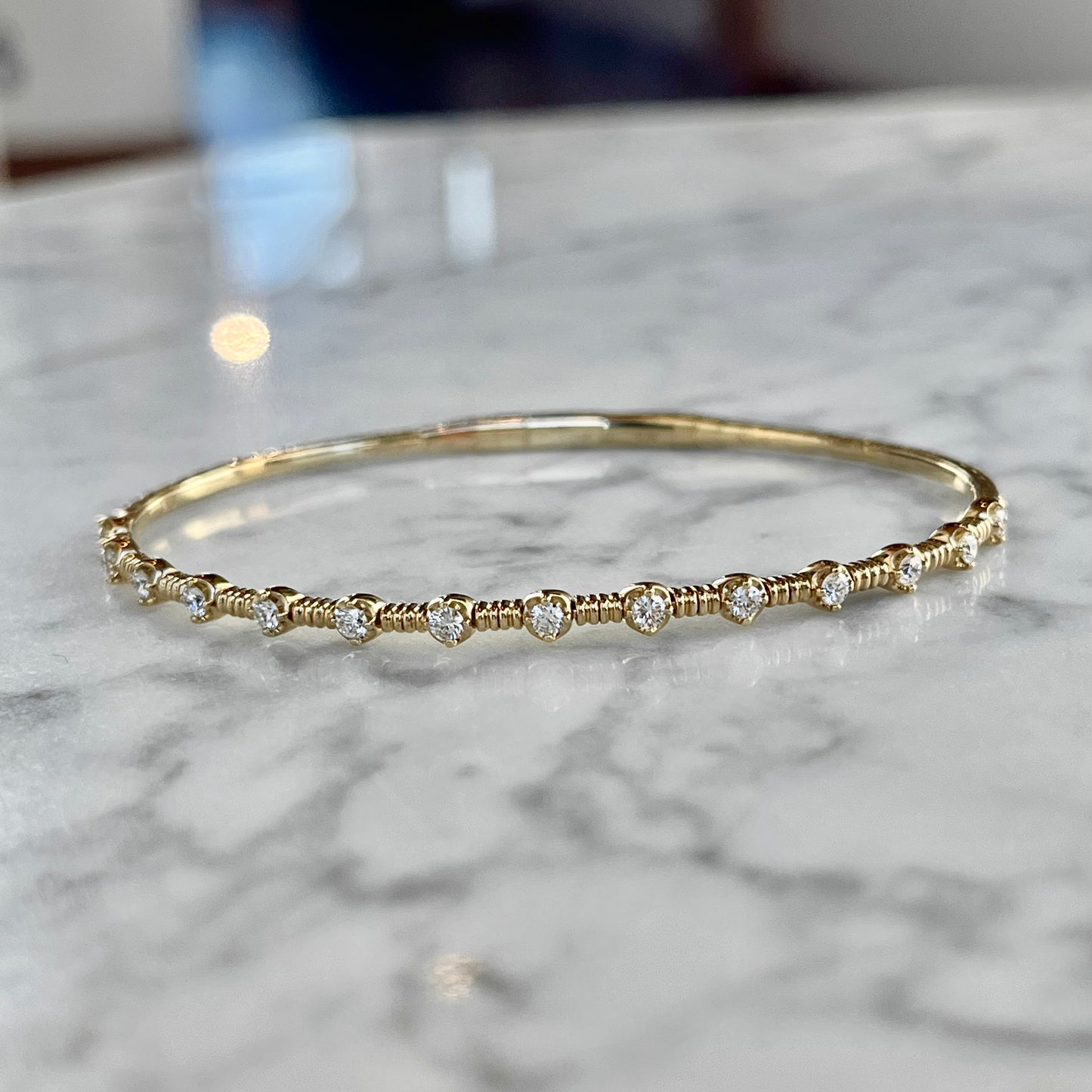 14K Yellow Gold Diamond Flexiable Bangle Bracelet