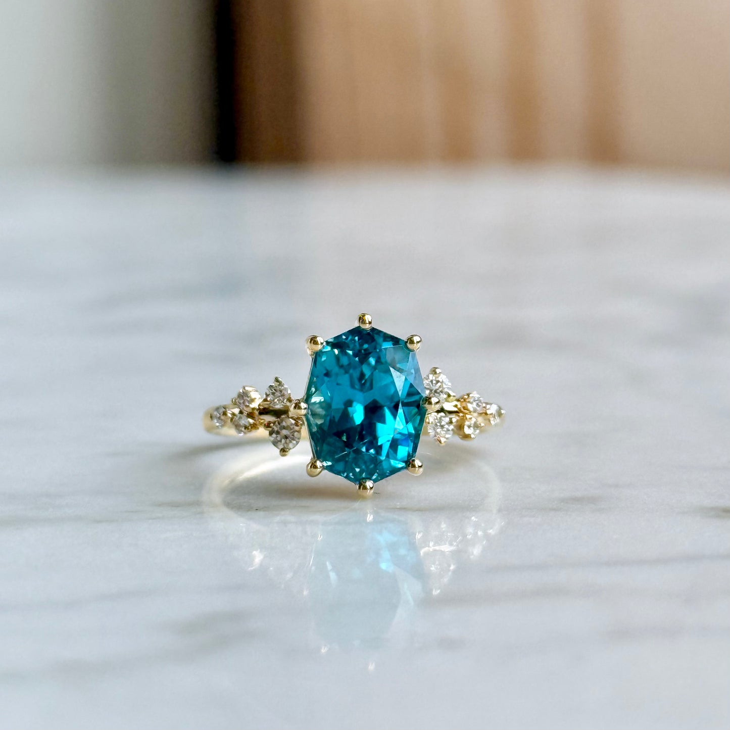 14K Yellow Gold Zircon and Diamond Ring