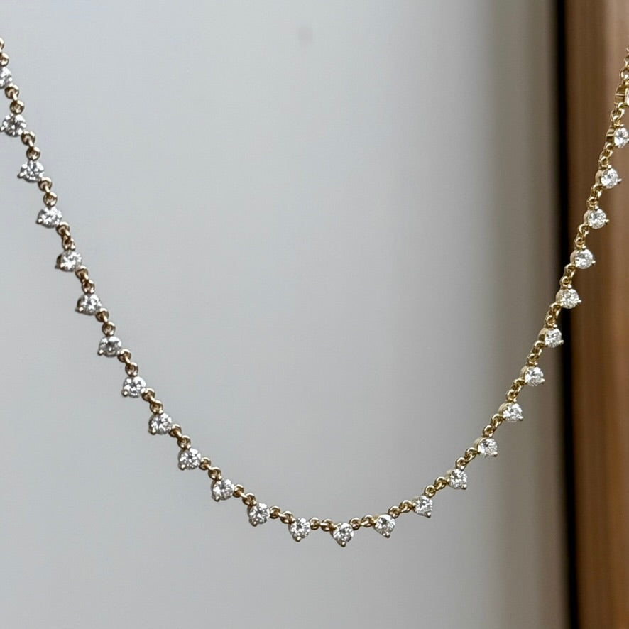 14K Yellow Gold 3-Prong Diamond Riviera Necklace