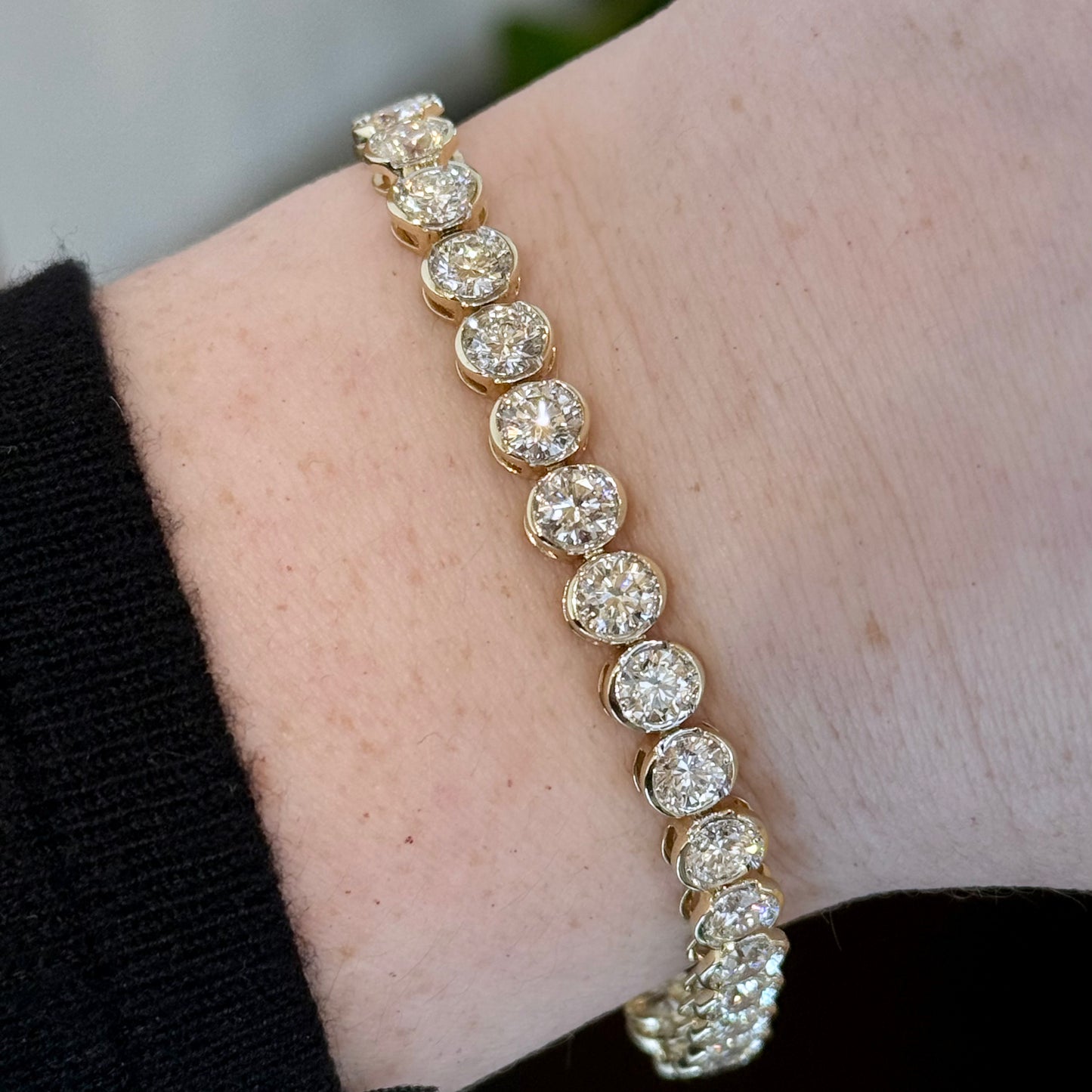 14K Yellow Gold Diamond Half Bezel Tennis Bracelet 10.11CTW