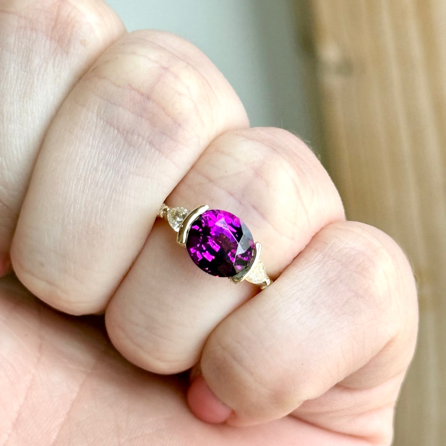 14K Yellow Gold Garnet and Diamond Ring