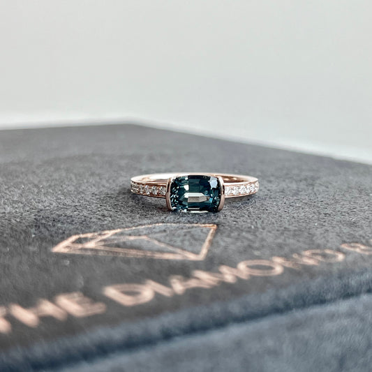 14K Rose Gold East/West Gray Spinel and Diamond Ring