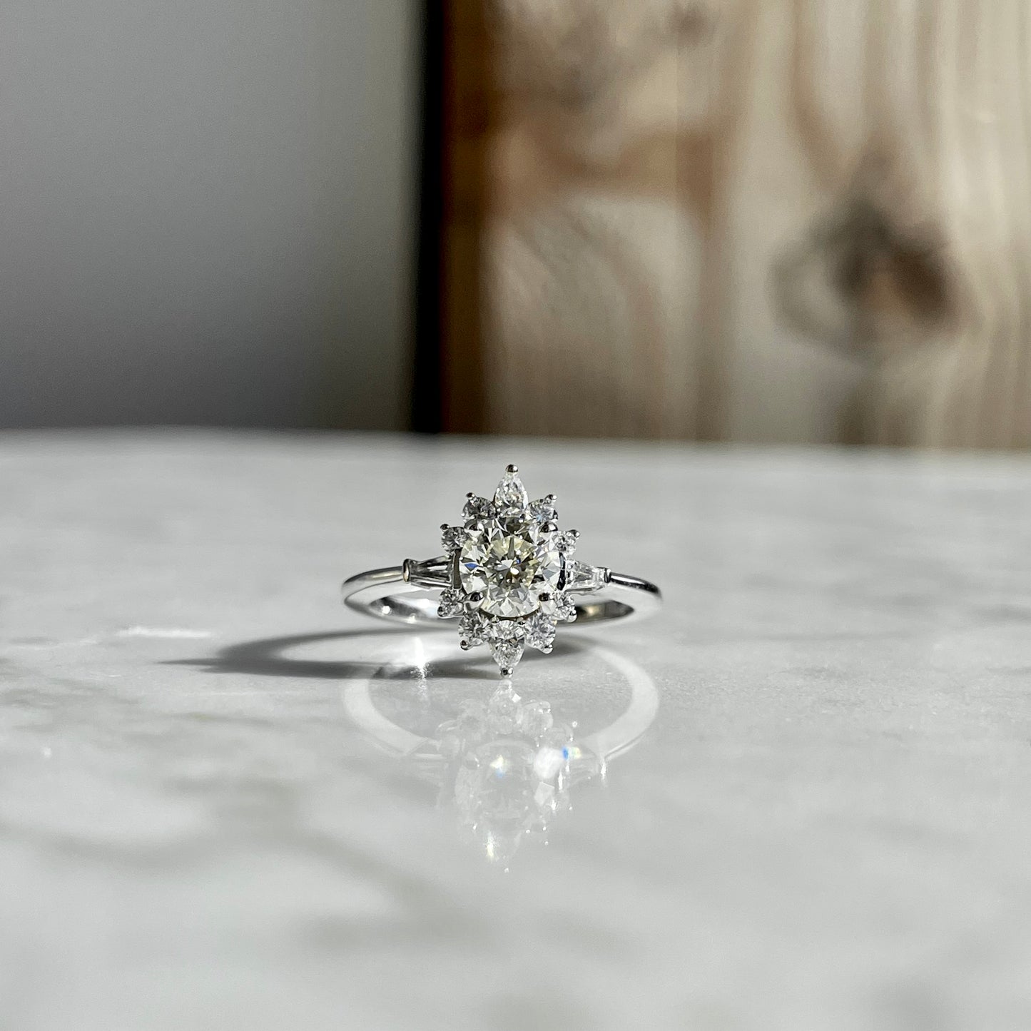 14K White Gold Romantic Halo Diamond Engagement Ring