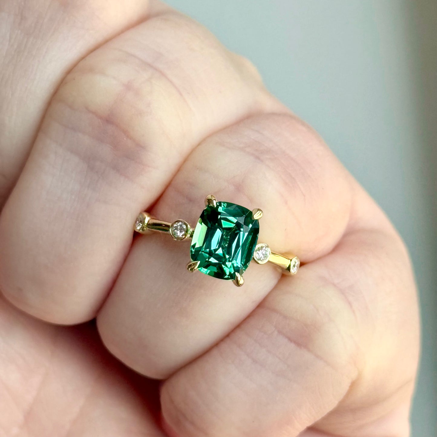 14K Yellow Gold Tourmaline and Diamond Ring
