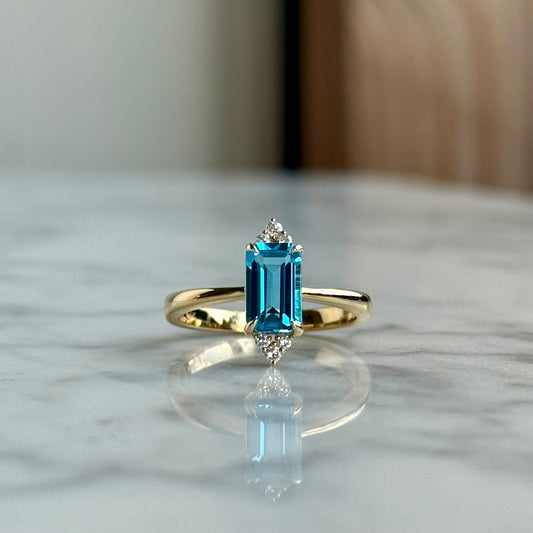 14K Yellow Gold Topaz and Diamond Ring