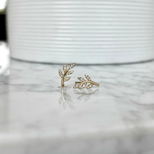 14K Yellow Gold Diamond Stud Vine Earrings