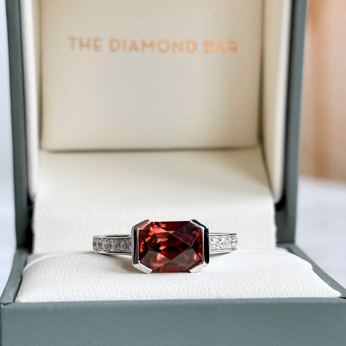 14K White Gold Zircon and Diamond Ring
