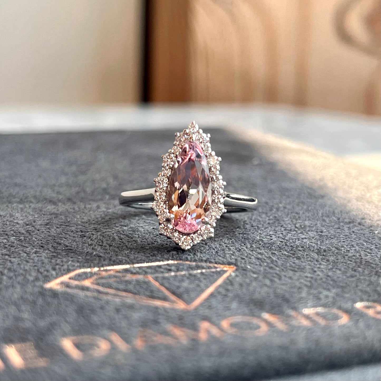 14K White Gold Morganite and Diamond Halo Ring
