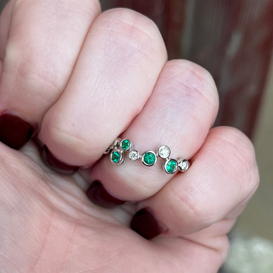 14K White Gold Emerald and Diamond ZigZag Ring
