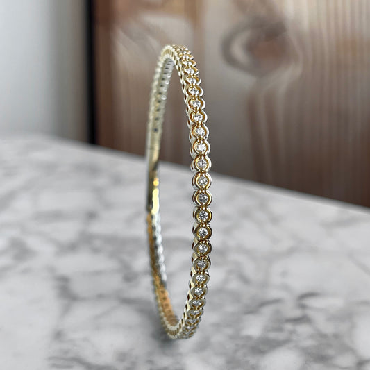 14K Yellow Gold Diamond Bezel Flexible Bangle Bracelet