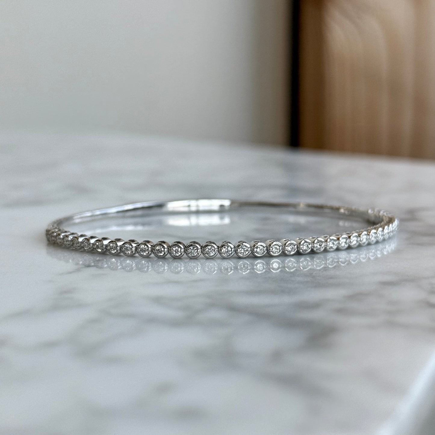 14K White Gold Half Bezel Flexible Diamond Bangle Bracelet 56/100CTW