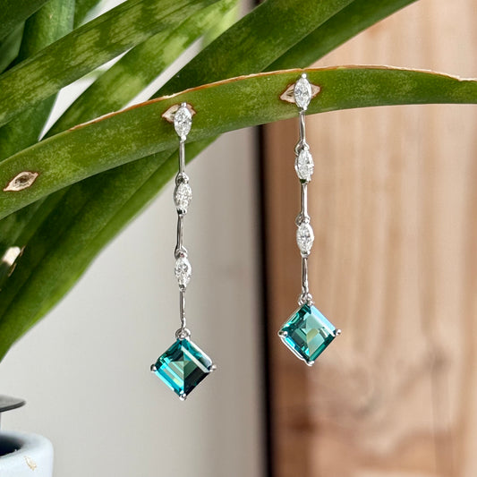 18K White Gold Tourmaline and Diamond Dangle Earrings