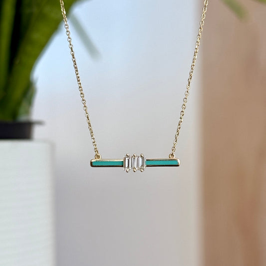 14K Yellow Gold Enamel Diamond Necklace