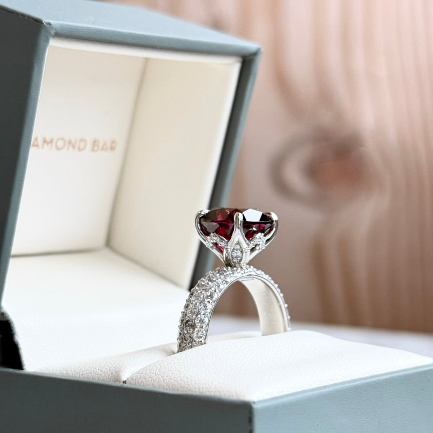14K White Gold Rhodolite Garnet and Diamond Ring