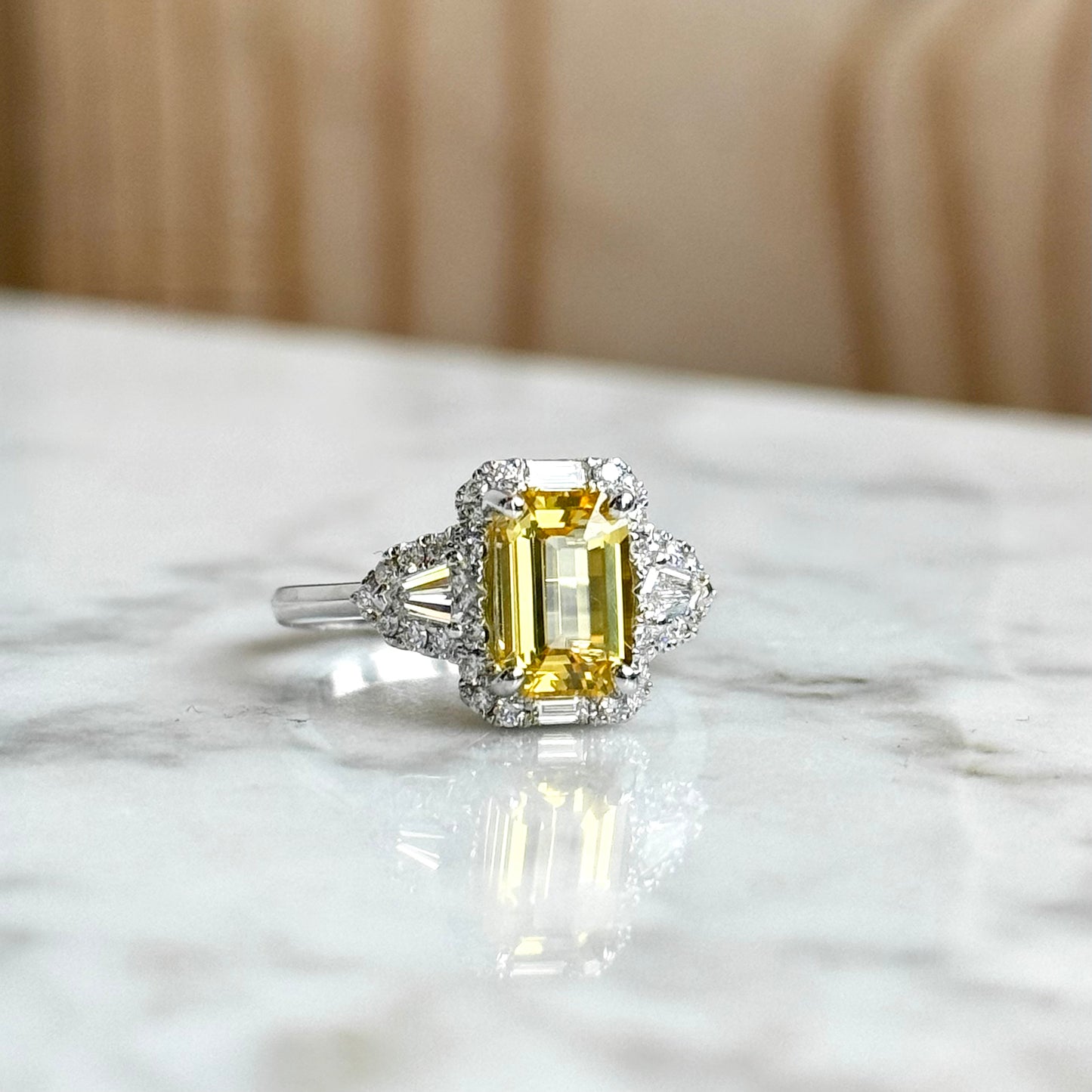 18K White Gold Yellow Sapphire and Diamond Ring