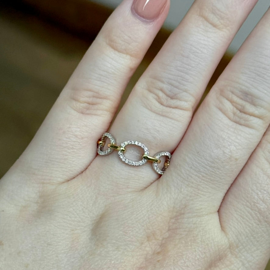 14K Yellow Gold Oval Diamond Link Ring