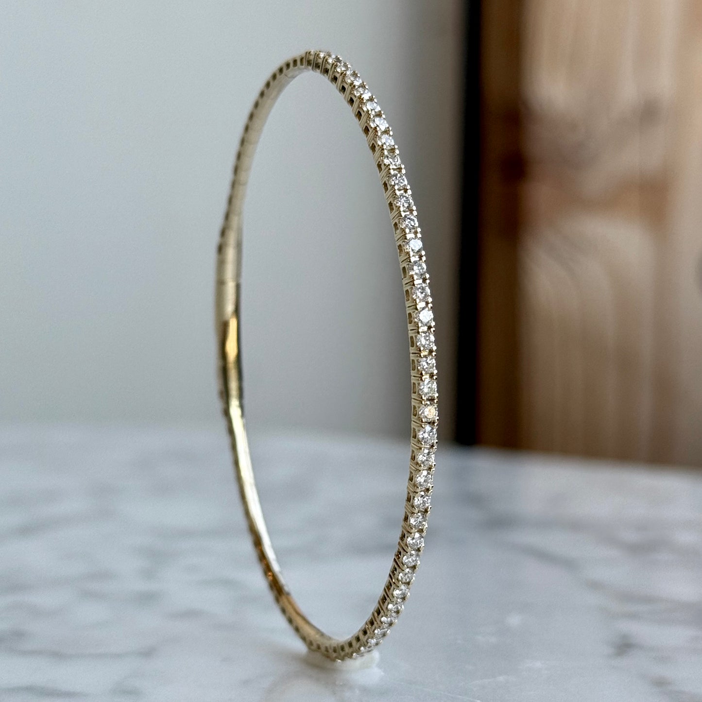 14K Yellow Gold Flexible Diamond Bangle Bracelet