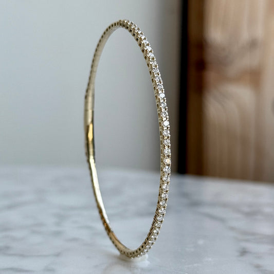 14K Yellow Gold Flexible Diamond Bangle Bracelet