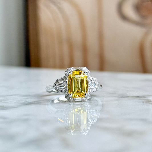 18K White Gold Yellow Sapphire and Diamond Ring