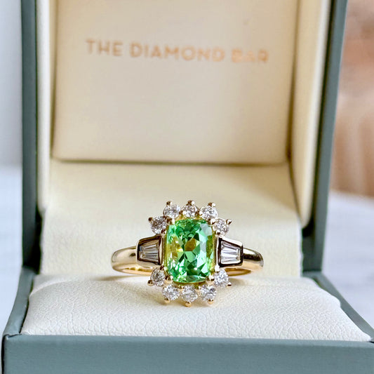 14K Yellow Gold Tsavorite Garnet and Diamond Ring