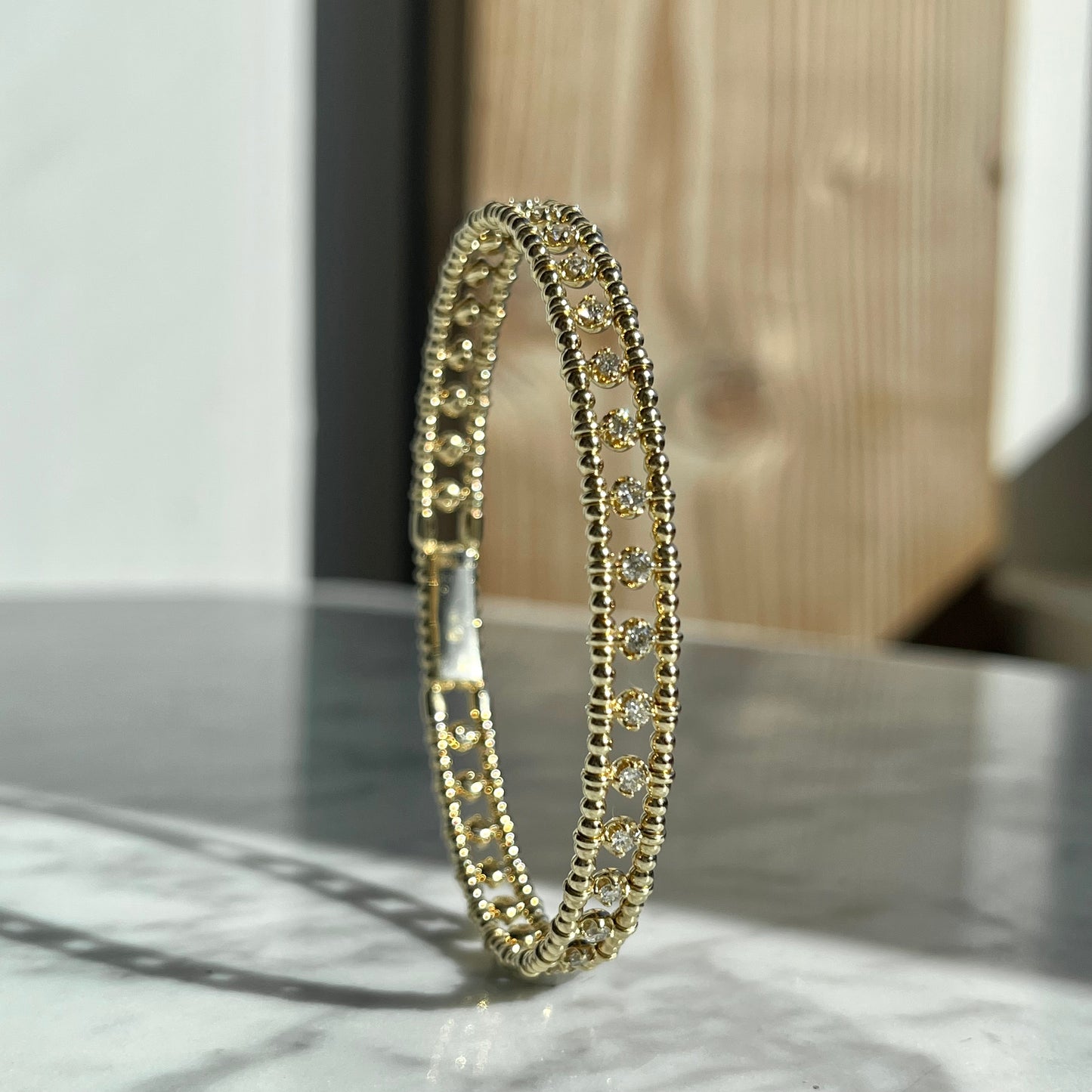 14K Wide Flexible Diamond Bangle Bracelet