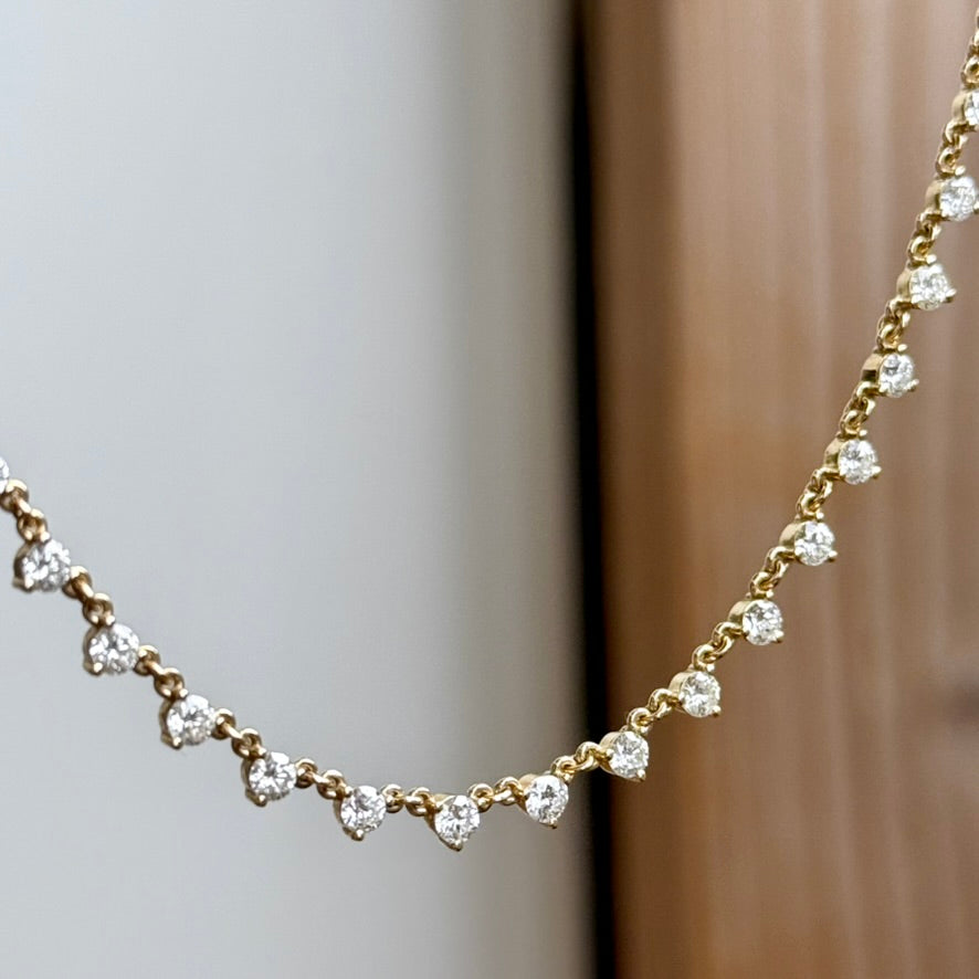 14K Yellow Gold 3-Prong Diamond Riviera Necklace