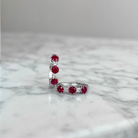 18K White gold Ruby and Diamond Hoop Earrings