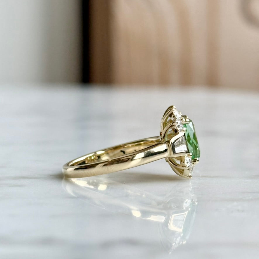 14K Yellow Gold Tsavorite Garnet and Diamond Ring