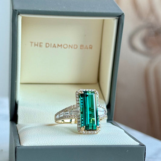 14K Yellow Gold Tourmaline and Diamond Halo Ring