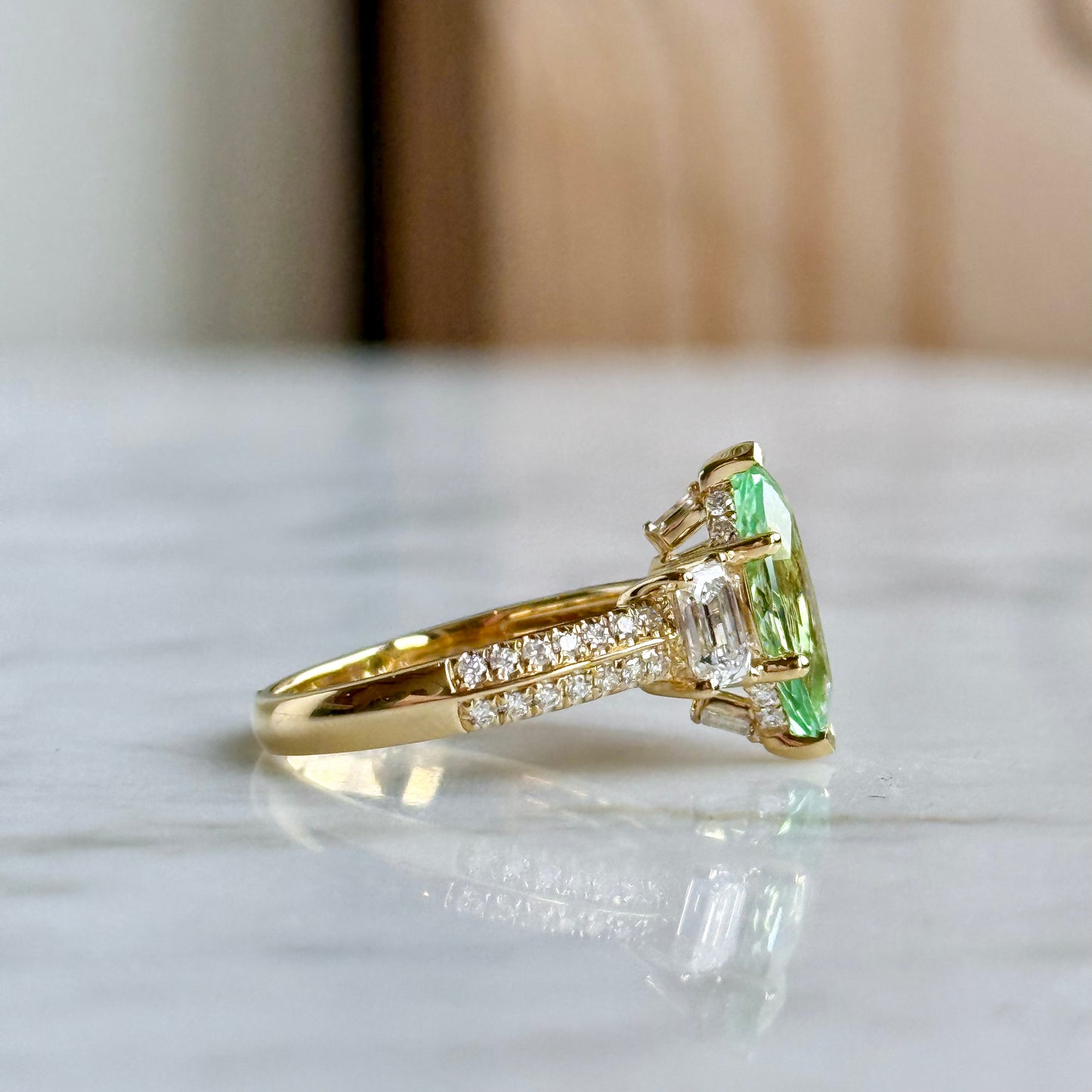 14K Yellow Gold  Marquise Tsavorite Garnet and Diamond Ring