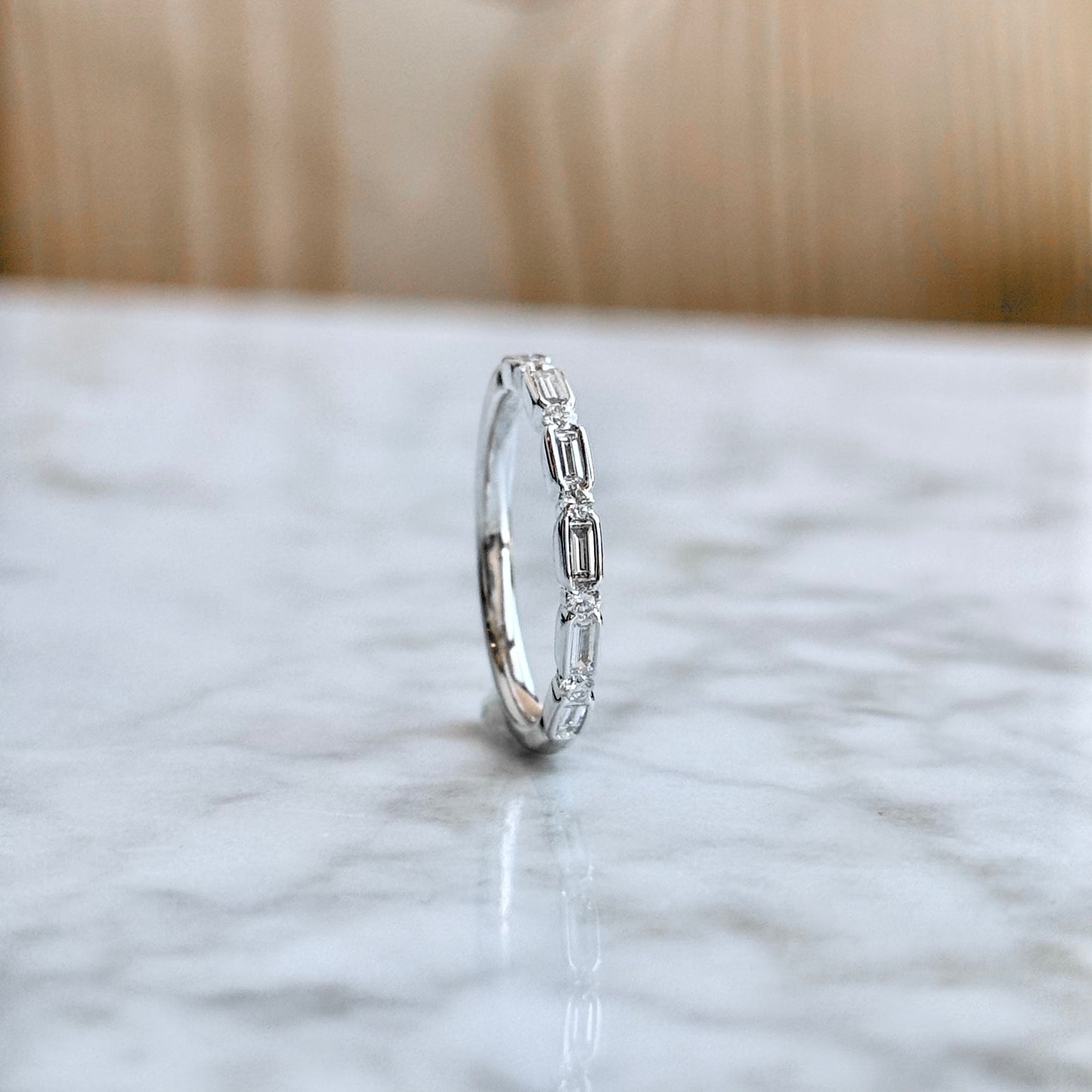 18K White Gold Baguette Diamond Stackable Band