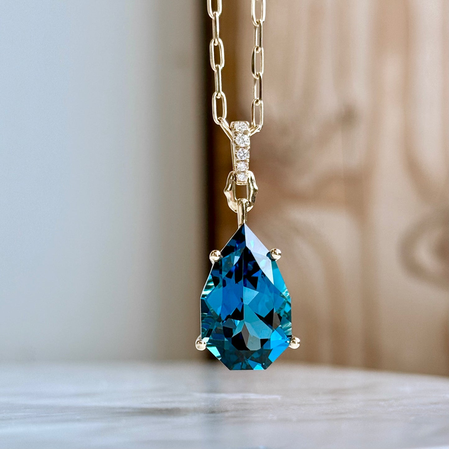 14K Yellow Gold London Blue Mixed Pear Shape Necklace