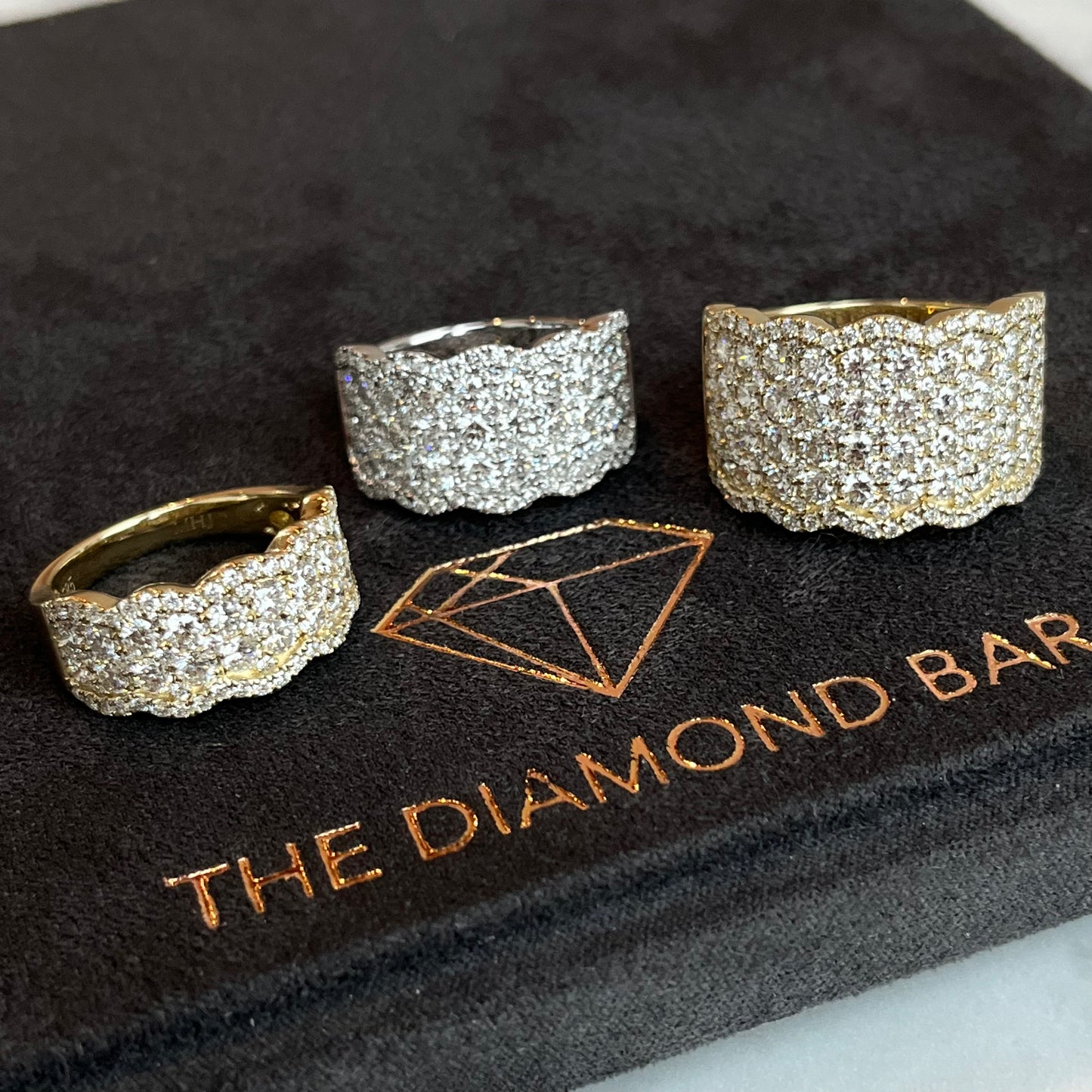 14K White Gold Scalloped Pave Diamond Ring