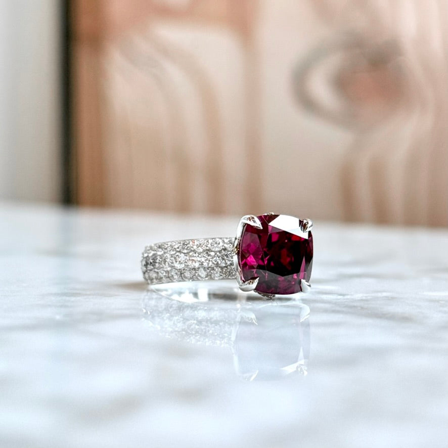 14K White Gold Rhodolite Garnet and Diamond Ring