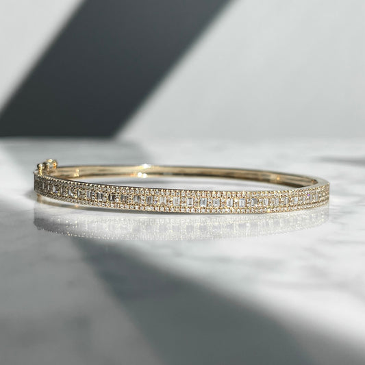 14K Yellow Gold Baguette and Round Diamond Bracelet